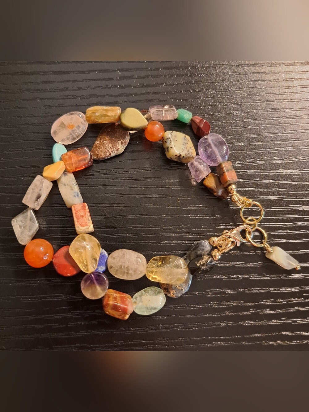 Handcrafted Multi-Gemstone, Multicolor Two Strand Bracelet in Gold
